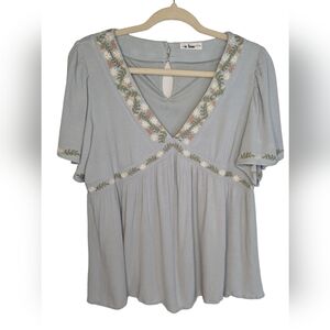 In Loom Baby Doll Top Size M Flutter Sleeves Embroidery Powder Blue Color J-2